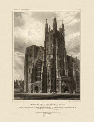 The Gothic Library : Canterbury Cathedral : John Britton : 1830 : Plate 6 : View of the Western Towers : : The Western Towers : historical print