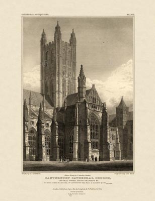The Gothic Library : Canterbury Cathedral : John Britton : 1830 : Plate 7 : Central Tower, : S. Transept etc. : The Central Tower : historical print