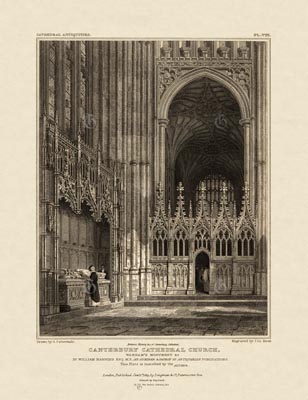 The Gothic Library : Canterbury Cathedral : John Britton : 1830 : Plate 8 : Wareham's Monument etc. : : Monuments and Tombs : historical print