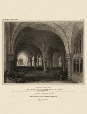 The Gothic Library : Canterbury Cathedral : John Britton : 1830 : Plate 13 : Crypt : Looking N. W. : The Crypt : historical print
