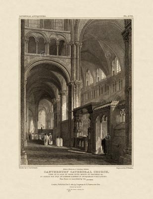 The Gothic Library : Canterbury Cathedral : John Britton : 1830 : Plate 17 : View of N. Aile of Choir : With Monuments of Chicheley, etc. : The Choir : historical print
