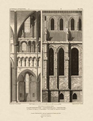 The Gothic Library : Canterbury Cathedral : John Britton : 1830 : Plate 19 : Part of Small S. Transept : S. Side of Trinity Chapel : Plans, Sections, Elevations : historical print