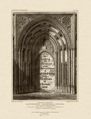 The Gothic Library : Canterbury Cathedral : John Britton : 1830 : Plate 20 : Frontispiece : Doorway in the Organ Screen : The Nave : historical print