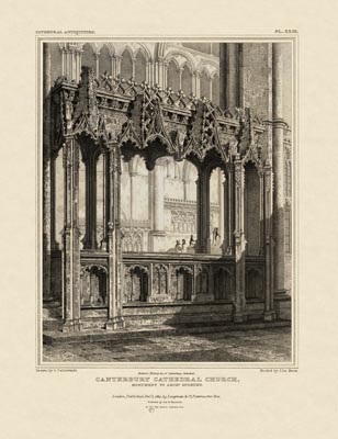 The Gothic Library : Canterbury Cathedral : John Britton : 1830 : Plate 23 : Monument to Archbishop Sudbury :   : Monuments and Tombs : historical print