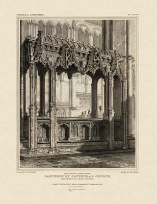 The Gothic Library : Canterbury Cathedral : John Britton : 1830 : Plate 23 : Monument to Archbishop Sudbury : : Monuments and Tombs : historical print