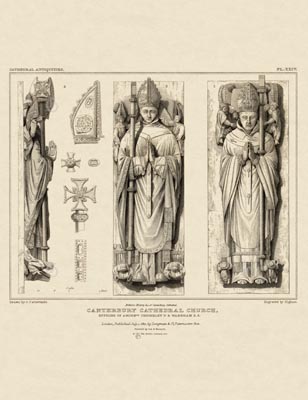 The Gothic Library : Canterbury Cathedral : John Britton : 1830 : Plate 24 : Effigies of Archbishops : Chicheley and Wareham : Monuments and Tombs : historical print