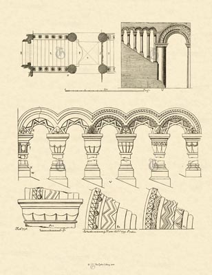 The Gothic Library : Canterbury Cathedral : John Carter : 1797 : Plate 29 : The Norman Staircase : : The Norman Staircase : historical print