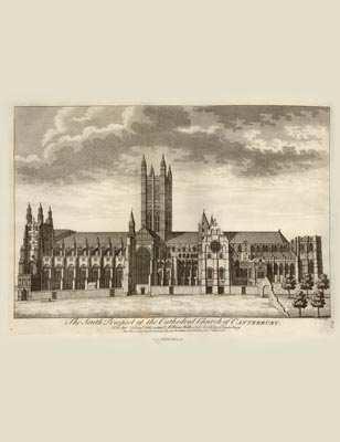 The Gothic Library : Canterbury Cathedral : John Dart : 1727 : Plate 27 : South Prospect :  : Distant Views : historical print