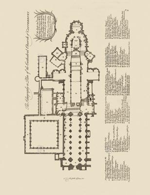 The Gothic Library : Canterbury Cathedral : John Dart : 1727 : Plate 33 : Ichnography and Plan :  : Plans, Sections, Elevations : historical print