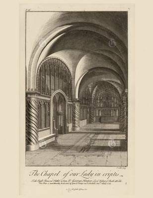 The Gothic Library : Canterbury Cathedral : John Dart : 1727 : Plate 36 : Chapel of Our Lady : in Criptis : The Crypt : historical print
