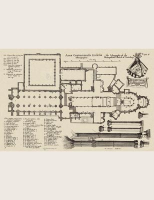 The Gothic Library : Canterbury Cathedral : William Dugdale : 1718 : Plate 1 : Ground Plan :  : Plans, Sections, Elevations : historical print