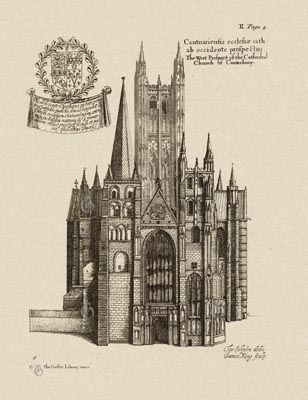 The Gothic Library : Canterbury Cathedral : William Dugdale : 1718 : Plate 2 : Western Prospect :  : The Western Towers : historical print