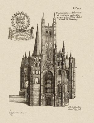 The Gothic Library : Canterbury Cathedral : William Dugdale : 1718 : Plate 2 : Western Prospect : : The Western Towers : historical print