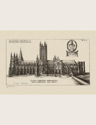 The Gothic Library : Canterbury Cathedral : William Dugdale : 1718 : Plate 4 : South Prospect :  : Distant Views : historical print