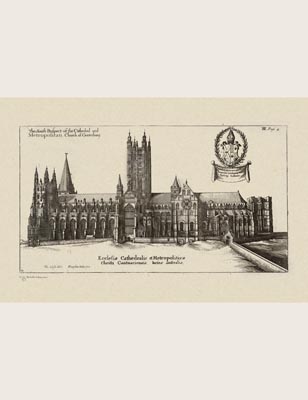 The Gothic Library : Canterbury Cathedral : William Dugdale : 1718 : Plate 4 : South Prospect : : Distant Views : historical print