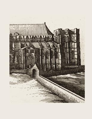 The Gothic Library : Canterbury Cathedral : William Dugdale : 1718 : Plate 4 : South Prospect : Detail : The South-East Quadrant : historical print