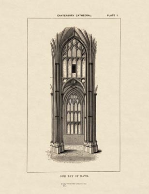 The Gothic Library : Canterbury Cathedral : Handbook : 1861 : Plate 1 : One Bay of Nave :  : The Nave : historical print