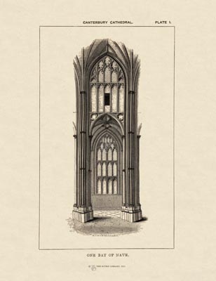 The Gothic Library : Canterbury Cathedral : Handbook : 1861 : Plate 1 : One Bay of Nave : : The Nave : historical print