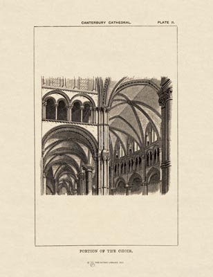 The Gothic Library : Canterbury Cathedral : Handbook : 1861 : Plate 2 : Portion of the Choir : : The Choir : historical print
