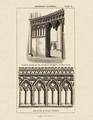 The Gothic Library : Canterbury Cathedral : Handbook : 1861 : Plate 6 : De Estria's Screen :  : The Choir : historical print