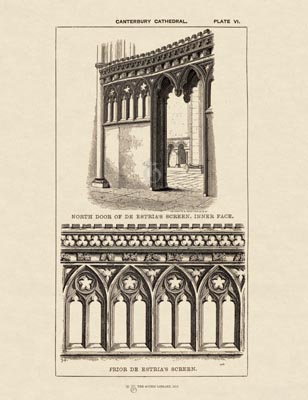 The Gothic Library : Canterbury Cathedral : Handbook : 1861 : Plate 6 : De Estria's Screen : : The Choir : historical print