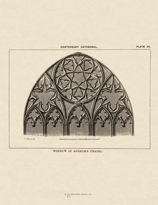 The Gothic Library : Canterbury Cathedral : Handbook : 1861 : Plate 12 : Window in Anselm's Chapel : : The Trinity Chapel : historical print