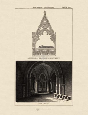 The Gothic Library : Canterbury Cathedral : Handbook : 1861 : Plate 14 : The Crypt : : The Crypt : historical print
