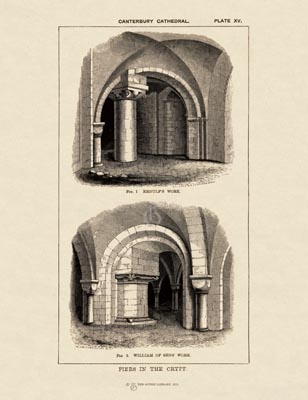 The Gothic Library : Canterbury Cathedral : Handbook : 1861 : Plate 15 : Piers in the Crypt :  : The Crypt : historical print