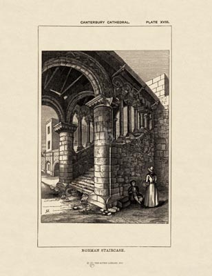 The Gothic Library : Canterbury Cathedral : Handbook : 1861 : Plate 18 : The Norman Staircase : : The Norman Staircase : historical print