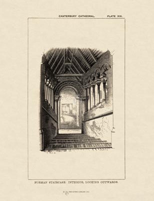 The Gothic Library : Canterbury Cathedral : Handbook : 1861 : Plate 19 : The Norman Staircase : Interior, Looking Outwards : The Norman Staircase : historical print