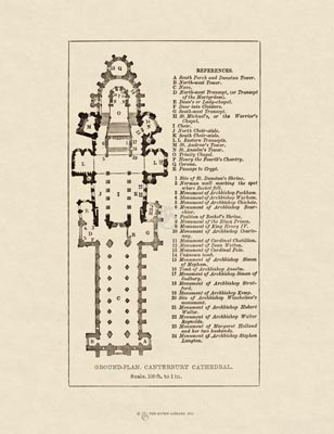 The Gothic Library : Canterbury Cathedral : Handbook : 1861 : Plan : Ground Plan :  : Plans, Sections, Elevations : historical print