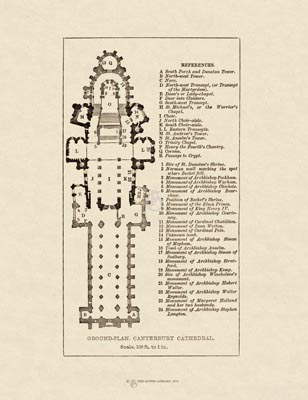 The Gothic Library : Canterbury Cathedral : Handbook : 1861 : Plan : Ground Plan : : Plans, Sections, Elevations : historical print