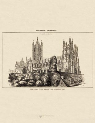 The Gothic Library : Canterbury Cathedral : Handbook : 1861 : Frontispiece : View from the North-West :  : The Western Towers : historical print