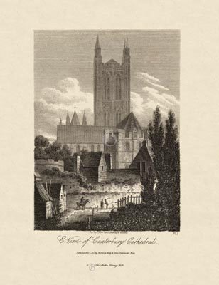 The Gothic Library : Canterbury Cathedral : James Storer : 1813 : Plate 1 : Eastern View :  : Distant Views : historical print