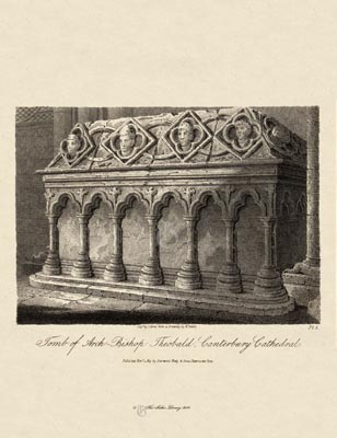 The Gothic Library : Canterbury Cathedral : James Storer : 1813 : Plate 2 : Tomb of Archbishop Theobald : : Monuments and Tombs : historical print