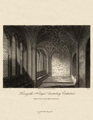 The Gothic Library : Canterbury Cathedral : James Storer : 1813 : Plate 3 : Henry 4th Chapel : : The Choir : historical print