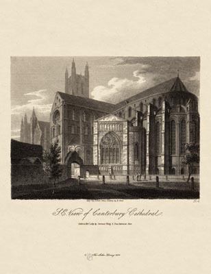 The Gothic Library : Canterbury Cathedral : James Storer : 1813 : Plate 4 : South-Eastern View : : The South-East Quadrant : historical print
