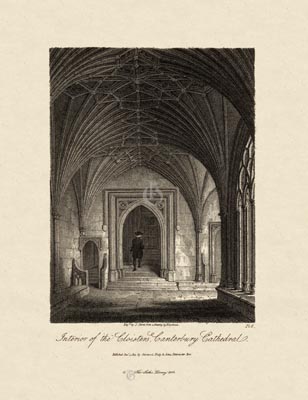 The Gothic Library : Canterbury Cathedral : James Storer : 1813 : Plate 6 : Cloisters :  : The Chapter House & Cloisters : historical print