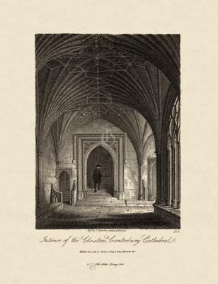 The Gothic Library : Canterbury Cathedral : James Storer : 1813 : Plate 6 : Cloisters : : The Chapter House & Cloisters : historical print