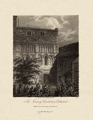 The Gothic Library : Canterbury Cathedral : James Storer : 1813 : Plate 7 : The Treasury : : The Central Tower : historical print