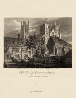 The Gothic Library : Canterbury Cathedral : James Storer : 1813 : Plate 8 : North-Western View :  : The Western Towers : historical print