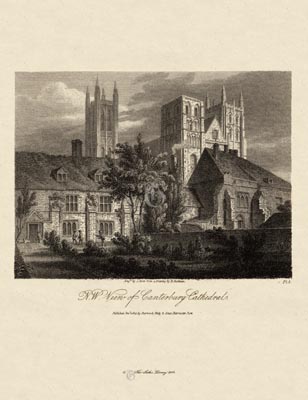 The Gothic Library : Canterbury Cathedral : James Storer : 1813 : Plate 8 : North-Western View : : The Western Towers : historical print