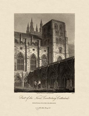 The Gothic Library : Canterbury Cathedral : James Storer : 1813 : Plate 9 : Part of the Nave : : The Western Towers : historical print
