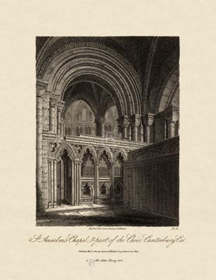 The Gothic Library : Canterbury Cathedral : James Storer : 1813 : Plate 11 : St Anselm's Chapel :  : The Trinity Chapel : historical print