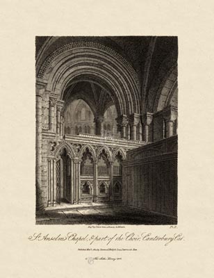 The Gothic Library : Canterbury Cathedral : James Storer : 1813 : Plate 11 : St Anselm's Chapel : : The Trinity Chapel : historical print