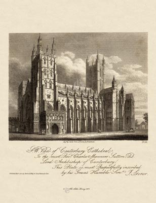 The Gothic Library : Canterbury Cathedral : James Storer : 1813 : Plate 12 : South-Western View :  : The Western Towers : historical print