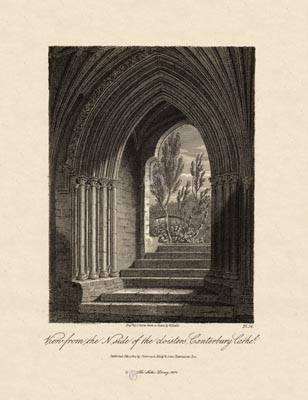 The Gothic Library : Canterbury Cathedral : James Storer : 1813 : Plate 14 : North Side of Cloisters :  : The Chapter House & Cloisters : historical print