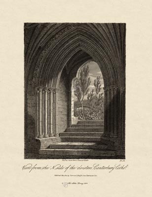 The Gothic Library : Canterbury Cathedral : James Storer : 1813 : Plate 14 : North Side of Cloisters : : The Chapter House & Cloisters : historical print