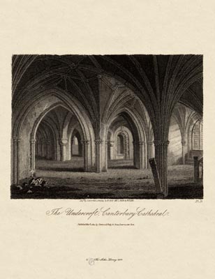 The Gothic Library : Canterbury Cathedral : James Storer : 1813 : Plate 15 : The Undercroft :  : The Crypt : historical print