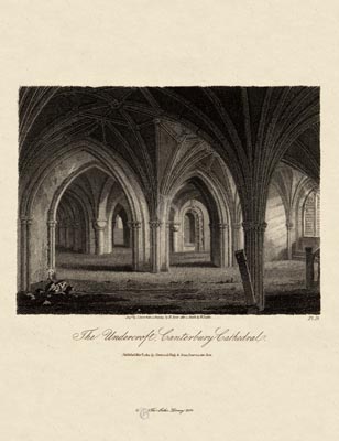 The Gothic Library : Canterbury Cathedral : James Storer : 1813 : Plate 15 : The Undercroft : : The Crypt : historical print